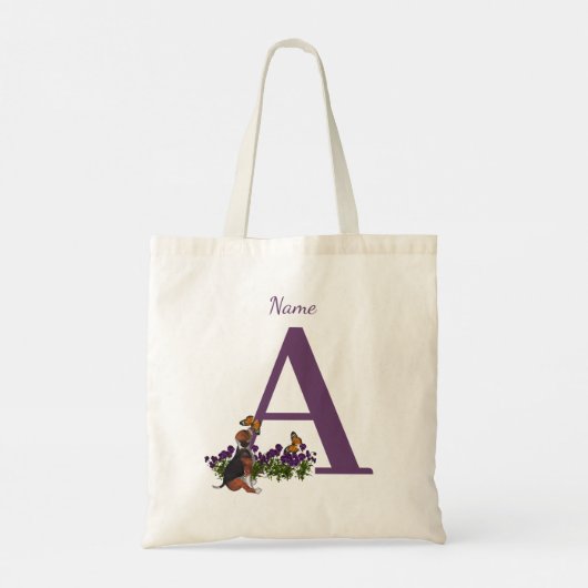 Tote Bag Beagle Chiot Papillons Monogramme Initiale A Nom (Dos)