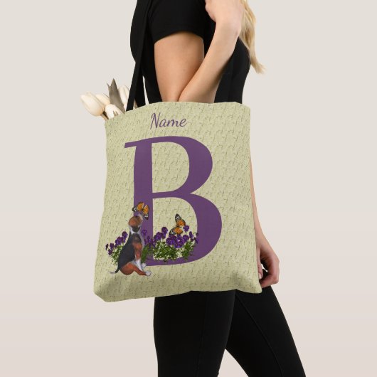 Tote Bag Beagle Chiot Papillons Monogramme Initiale B Nom (De près)