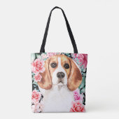 Tote Bag Beagle de l'aquarelle de chien face rose de couron (Dos)