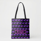 Tote Bag Beagle Hound Chien rose bleu silhouette Monogramme (Devant)
