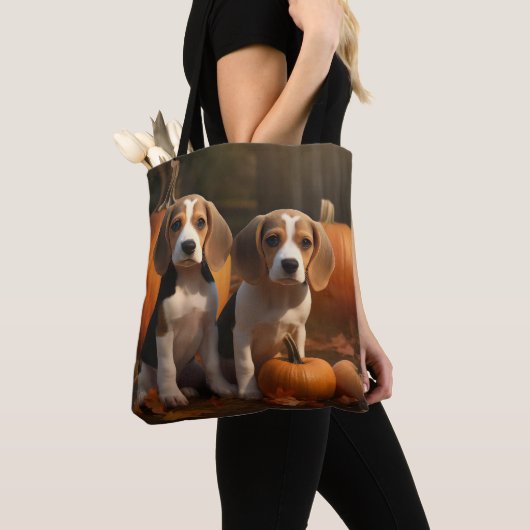 Tote Bag Beagle Puppy Automne Citrouille de plaisir (De près)