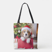 Tote Bag Beagle Puppy Christmas Design, (Dos)