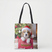Tote Bag Beagle Puppy Christmas Design, (Devant)