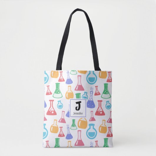 Tote Bag Beakers et flacons Fun Science Motif Monogramme (Devant)