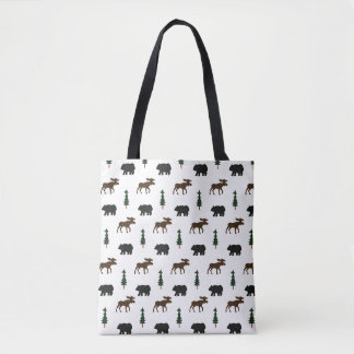 Tote Bag Bear and Moose Rustic Cabine Camping Lodge