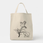 Tote Bag Bear, Bird, and Bare Tree Nature Scene (Dos)