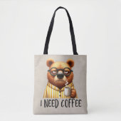 Tote Bag Bear Need Coffee Fourre-tout (Devant)