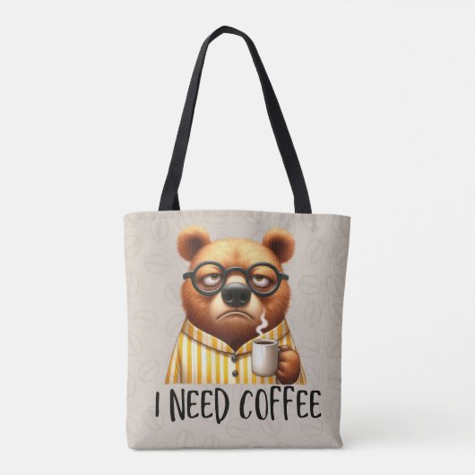 Tote Bag Bear Need Coffee Fourre-tout (Dos)