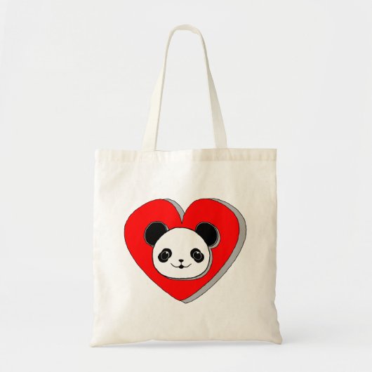 Tote Bag Bear Panda Et Dessin De Coeur Rouge (Devant)