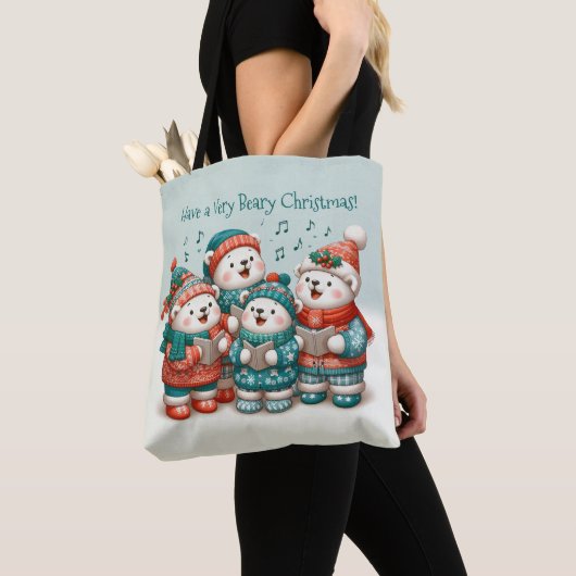 Tote Bag Bears Polar mignon chante Avoir un Noël de très Bé (De près)