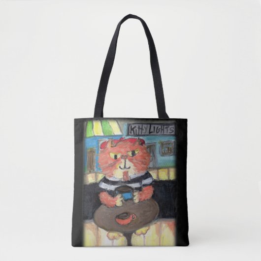 Tote Bag Beat Poet Café Chat Folk Art (Devant)