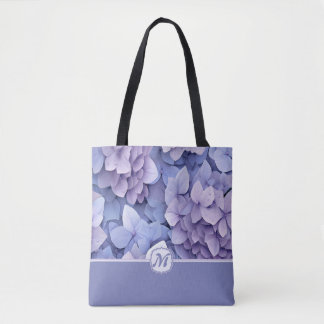 Tote Bag Beau bleu violet Hydrangea Monogramme