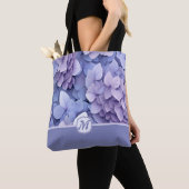 Tote Bag Beau bleu violet Hydrangea Monogramme (De près)