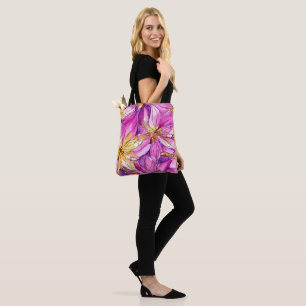 Tote Bag Beau Boho rose et or motif floral