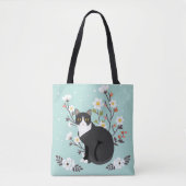 Tote Bag Beau chat de smoking en fleurs tout plus de - (Devant)