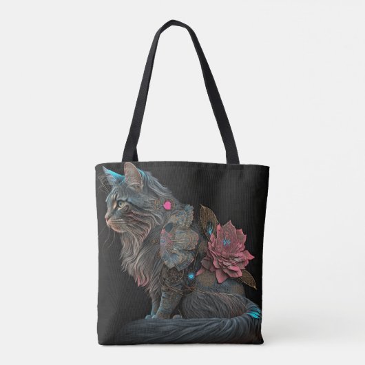 Tote Bag Beau chat steampunk avec fleurs roses (Dos)
