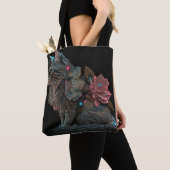 Tote Bag Beau chat steampunk avec fleurs roses (De près)
