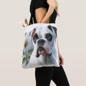 Tote Bag Beau Chien blanc de boxe présenté dans Nature (De près)