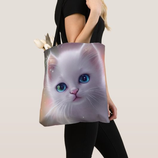 Tote Bag Beau Imaginaire blanc Fluffy Chat (De près)