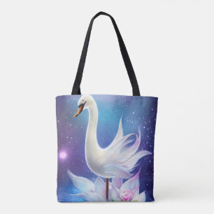 Tote Bag Beau Imaginaire cygne blanc avec fleurs