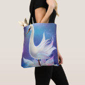 Tote Bag Beau Imaginaire cygne blanc avec fleurs (De près)
