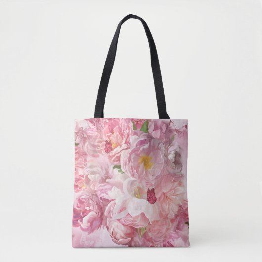 Tote Bag Beau jardin fleuri rose (Devant)