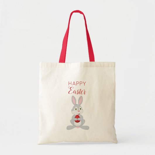 Tote Bag Beau lapin de Pâques Oeuf de Pâques Rouge (Devant)
