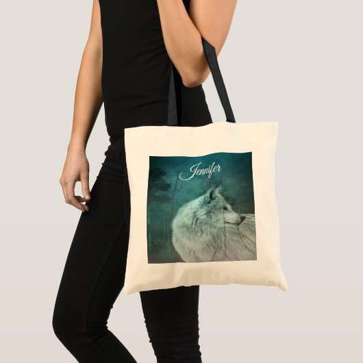 Tote Bag Beau loup gris dans une forêt foncée (Devant (produit))