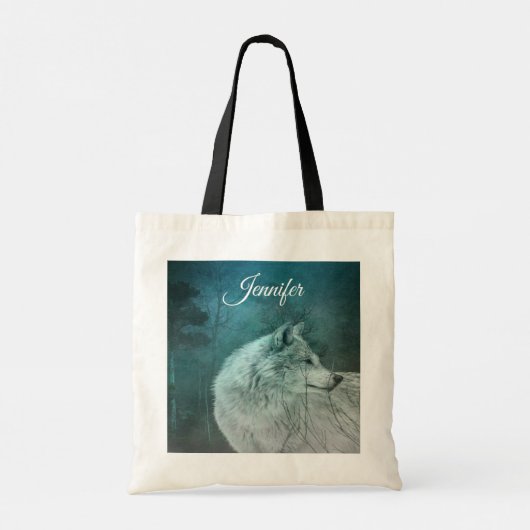 Tote Bag Beau loup gris dans une forêt foncée (Dos)
