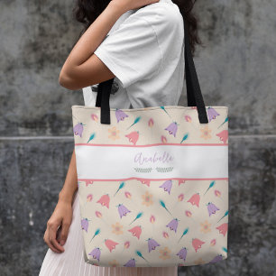 Tote Bag Beau modèle floral de printemps avec nom