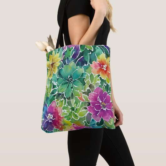 Tote Bag Beau Motif de fleurs d'aquarelle (De près)