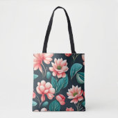 Tote Bag Beau motif floral rose (Devant)