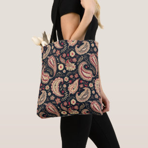 Tote Bag Beau Motif Paisley Dark N Red Mix