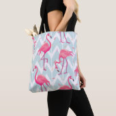 Tote Bag Beau motif tropical transparent avec flamme rose (De près)