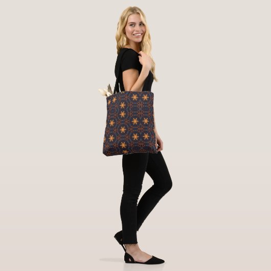 Tote Bag Beau or Flower Stars Bleu noir (Sur le modèle)