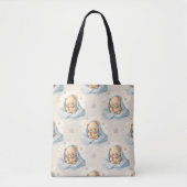 TOTE BAG BEAU OURS DE TEDDY EN BLANC BLEU (Devant)