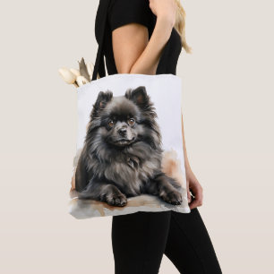 TOTE BAG BEAU PETIT CHIEN POMERANIEN NOIR