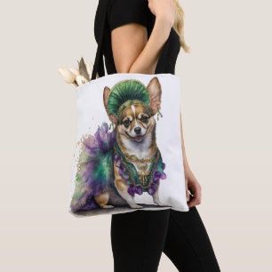TOTE BAG BEAU PURPLE VERT OR MARDI GRAS POPPY CHIEN