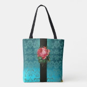 TOTE BAG BEAU ROSE ROSE ROSE TURQUOISE AQUA BLEU BLEU DAMAS (Dos)