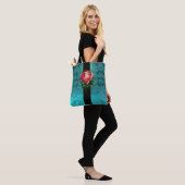 TOTE BAG BEAU ROSE ROSE ROSE TURQUOISE AQUA BLEU BLEU DAMAS (Sur le modèle)