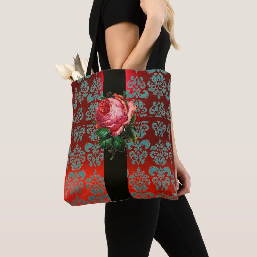 TOTE BAG BEAU ROSE ROSE ROSE TURQUOISE BLEU BLEU BLACÉ DOMM (De près)