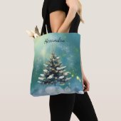 Tote Bag Beau sapin de Noël avec lumières de neige et d'or (De près)