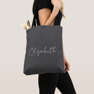 Tote Bag Beau Script Nom Personnalisé Gris Foncé