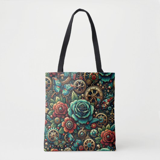Tote Bag Beau Steampunk Gears à thème et Roses (Devant)