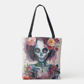 Tote Bag Beau Zombie Floral Aquarelle Portrait (Dos)