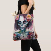 Tote Bag Beau Zombie Floral Aquarelle Portrait (De près)