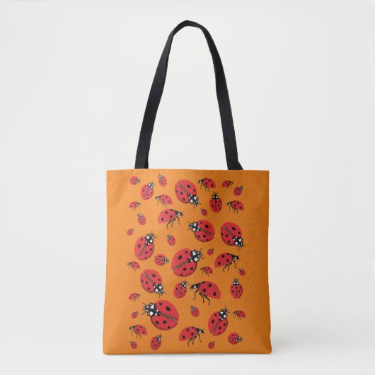 Tote Bag Beaucoup de Ladybugs Lucky Motif Orange (Devant)
