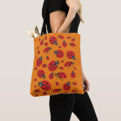 Tote Bag Beaucoup de Ladybugs Lucky Motif Orange (De près)