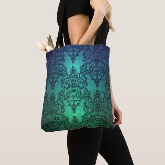 Tote Bag Beaufitul Deep Turquoise Vert Bleu complexe Damas (De près)