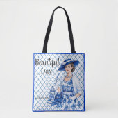 Tote Bag Beauté florale bleue et blanche (Devant)